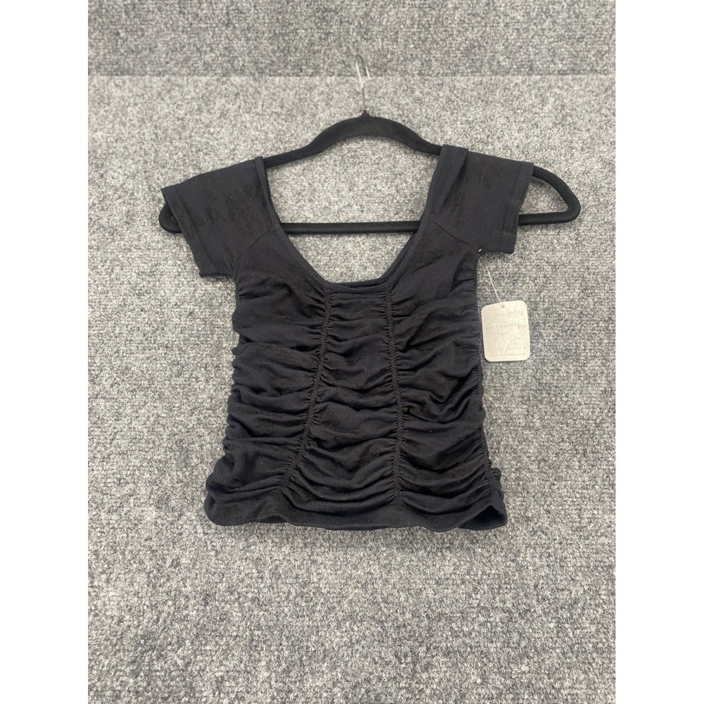 Free People Intimately Ruched Seamless Crop Top Women XS/S Black Floral Jacquard